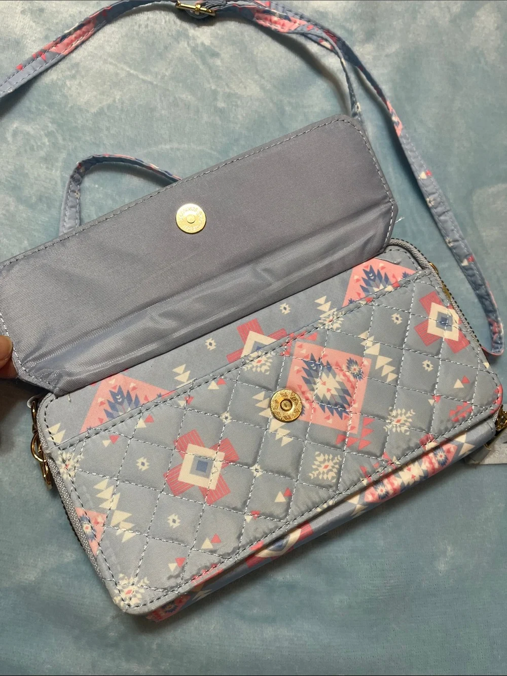 Simply Southern Quilted Wallet Crossbody | Blue Aztec Print | LIKE NEW